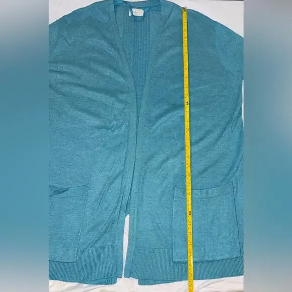 Lou & Grey Long, Soft, Open Cardigan Sweater, in a Blu/Green Sz Medium EUC - Picture 7 of 10